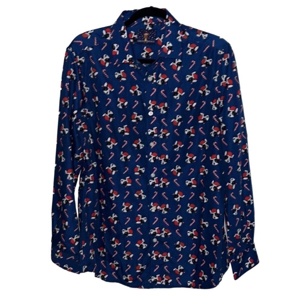 Men’s S Simon Banks French Bulldog 15 inch neck Christmas holiday shirt